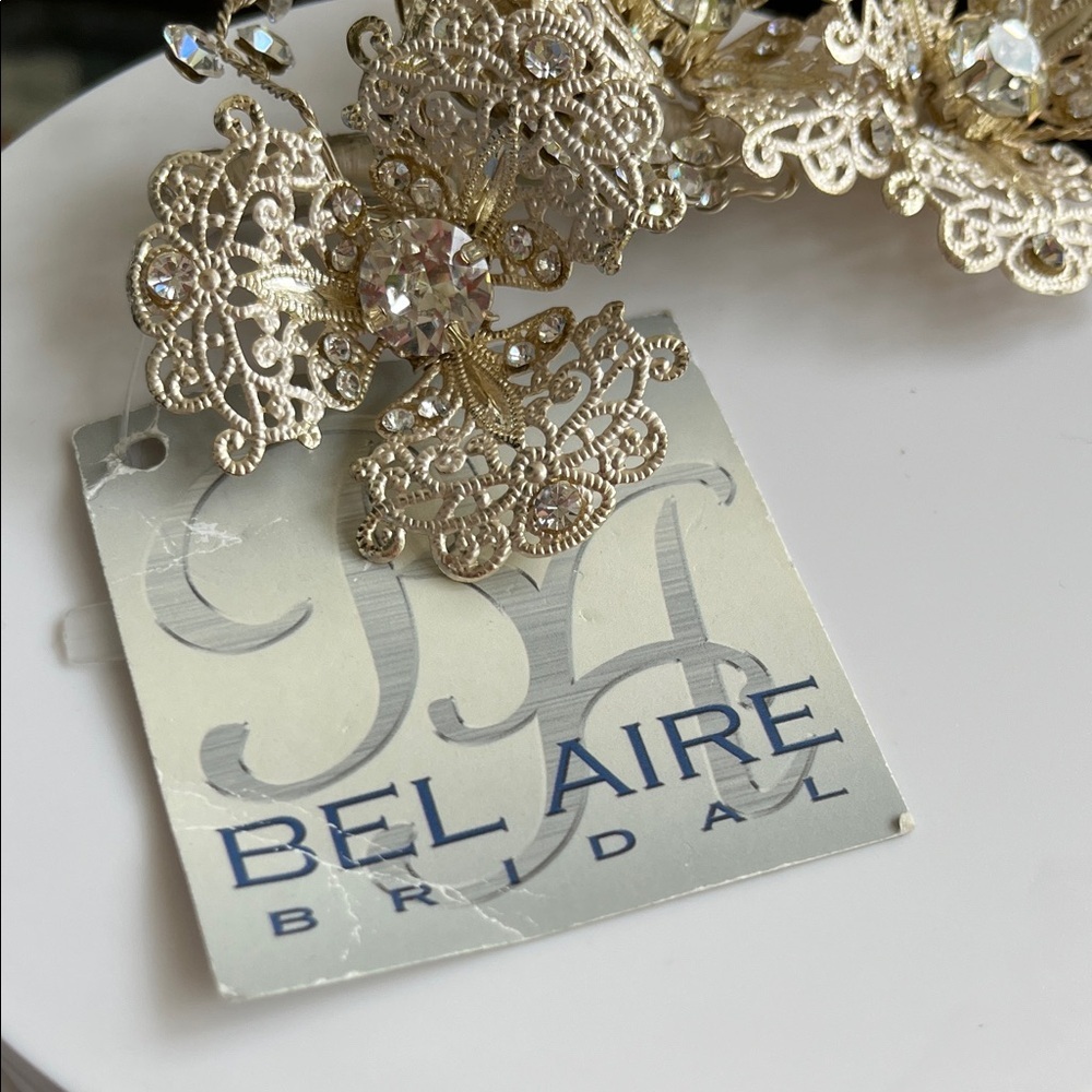 Bel Aire Bridal Rhinestone gold hair clip - Picture 3 of 5